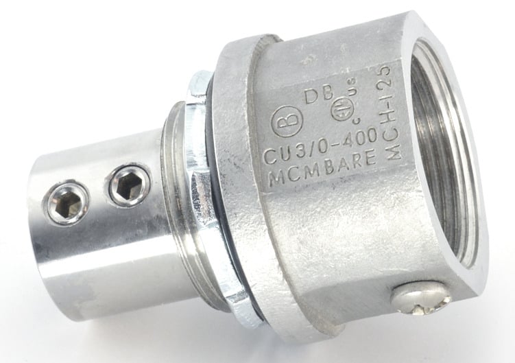 MCH-125 Bridgeport Mighty-Bond Raintight Grounding and Bonding Hub, 1-1/4 in Trade, 3/0 AWG to 400 kcmil Al/Cu Conductor, Thread Connection, Stainless Steel