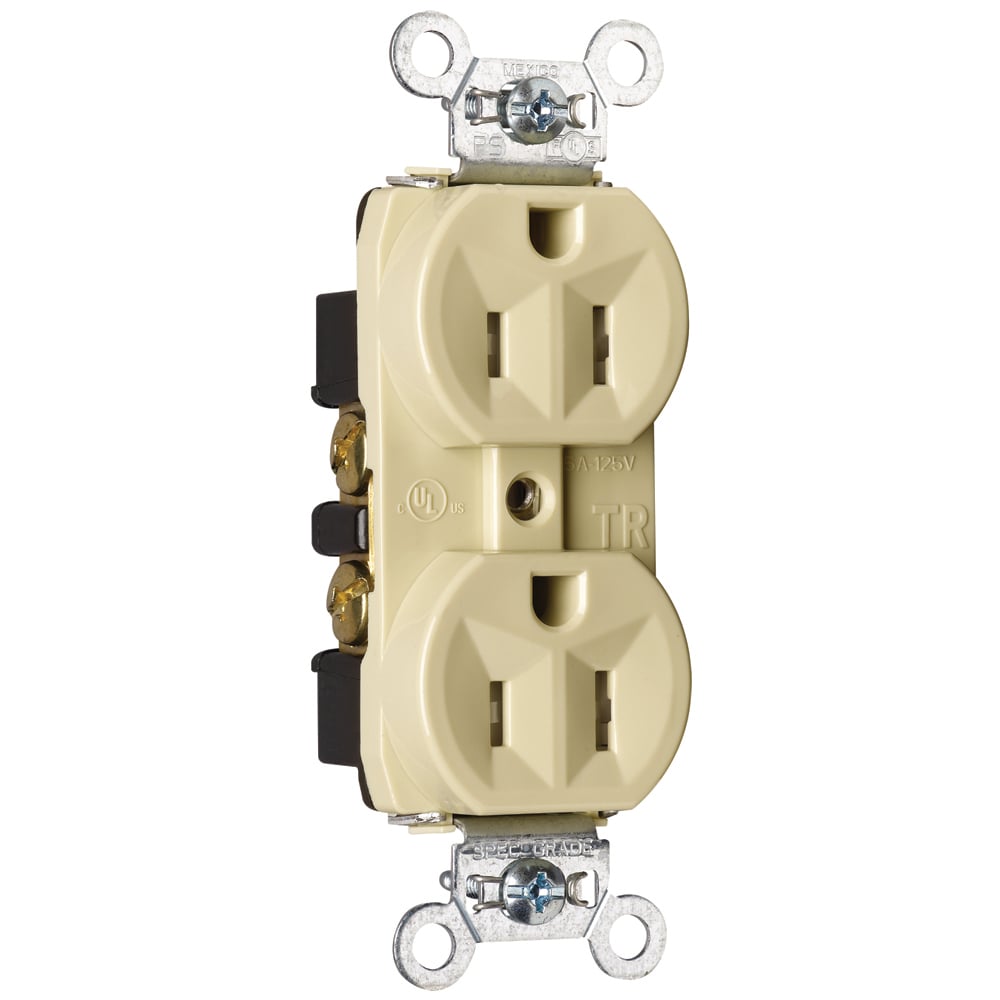 TR5262I 15 Amp 125V Construction Spec-Grade Duplex Receptacle, Back and Side Wire, Ivory
