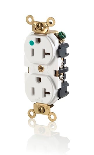 MRI83-W Duplex Extra Heavy Duty Wide Body MRI Receptacle, 125 V AC, 20 A, 2 Poles, 3 Wires, White