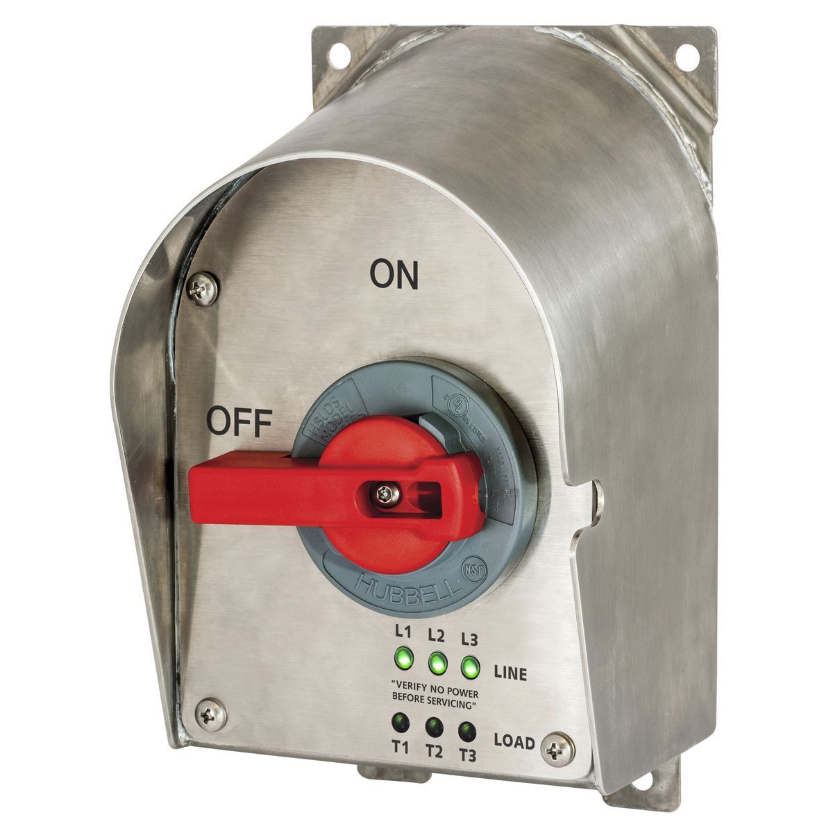 HBLDS3SSRP Sloped Top Unfused Enclosed Disconnect Switch With LED Indicator, 600 V AC, 30 A, 15 hp, 3 Poles
