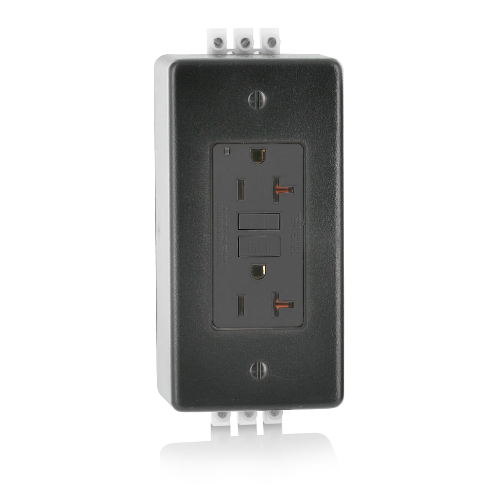 GFNT2-DIN DIN Rail Self-Test GFCI Receptacle With Green LED Power Indicator Light, 120 V AC, 20 A, 2 Poles, 3 Wires, Black