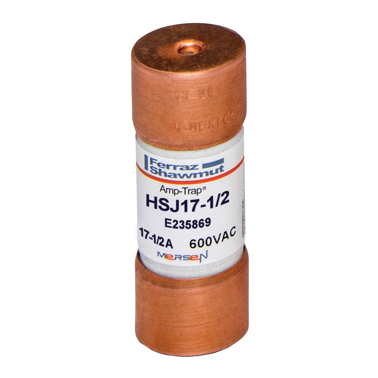 HSJ17-1/2 Low Voltage High Speed North American Style Power Fuse, 17.5 A, 600 V AC/500 V DC, 100/200 kA, Class J, Cylindrical Body