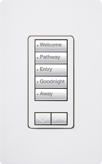 RRD-HN5BRL-WH seeTouch LED+ Hybrid Keypad for RA3 Systems, 100W LED, 5-Button with Raise/Lower, Neutral Required, 120V, White