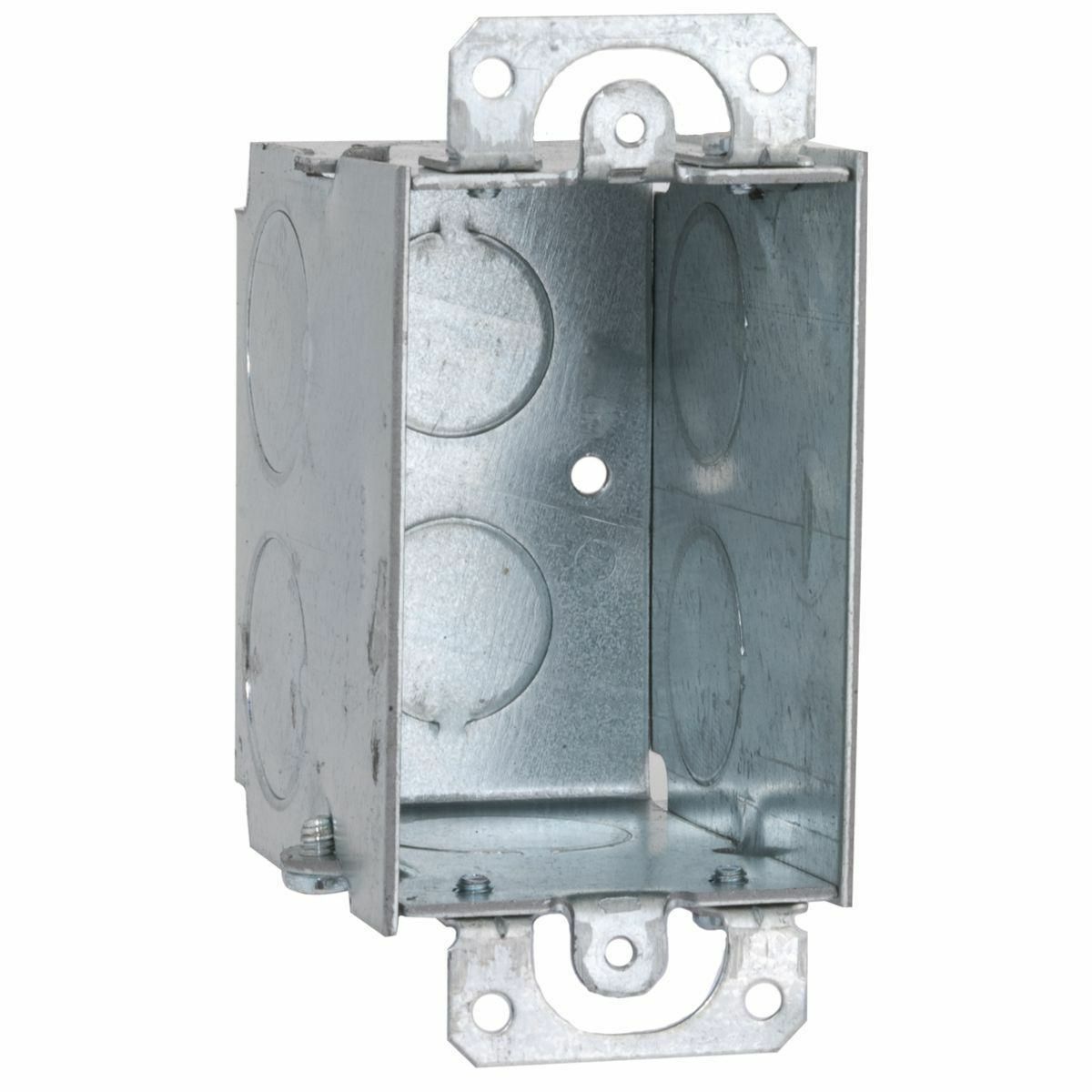 565 Gangable Switch Box, Steel, 14 cu-in, 1 Gang, 1 Outlet, 8 Knockouts