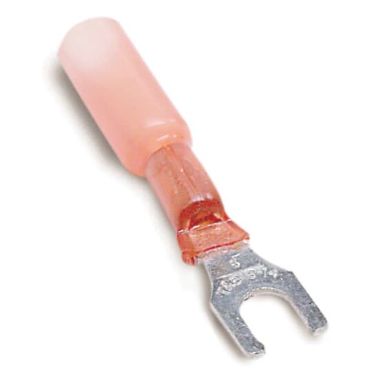 RAS18-8FLX Sta-Kon Heat Shrinkable Insulated Fork Terminal, 22 to 18 AWG Conductor, 1.35 in L, Copper, Red