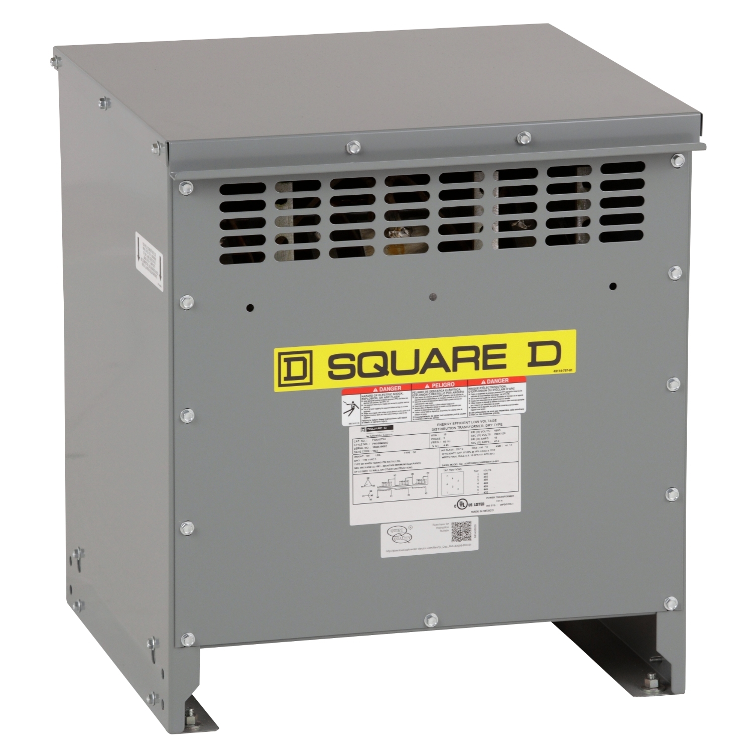 EXN15T3H Dry Type Energy Efficient Transformer, 480 Delta V AC Primary, 208Y/120 VAC Secondary, 15 kVA Power Rating, 60 Hz, 3 Phase