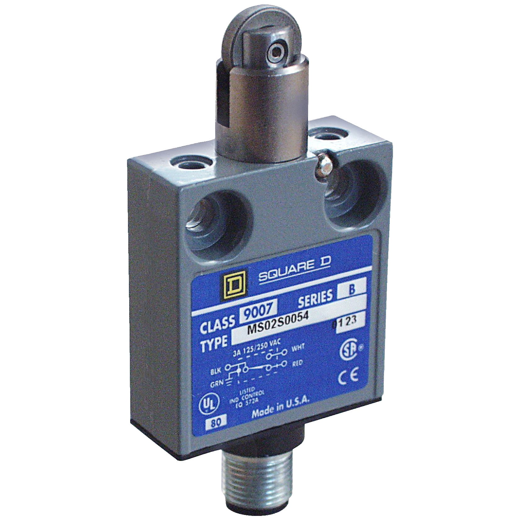 9007MS13S0100 Miniature Potted Fixed Limit Switch, 240 VAC, 10 A, Cross Roller Plunger Actuator, 1NO-1NC Contact, 1 Poles