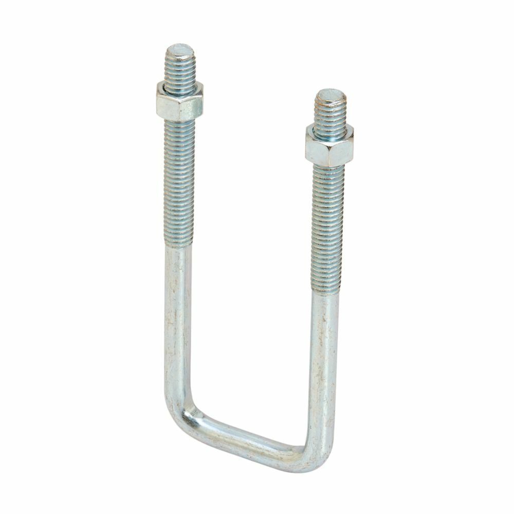 B500-33/8ZN Square U-Bolt, 3/8-16 in Thread, 1-5/8 in, 2-1/2 in L Stud, For Use With Beam Clamp, Steel
