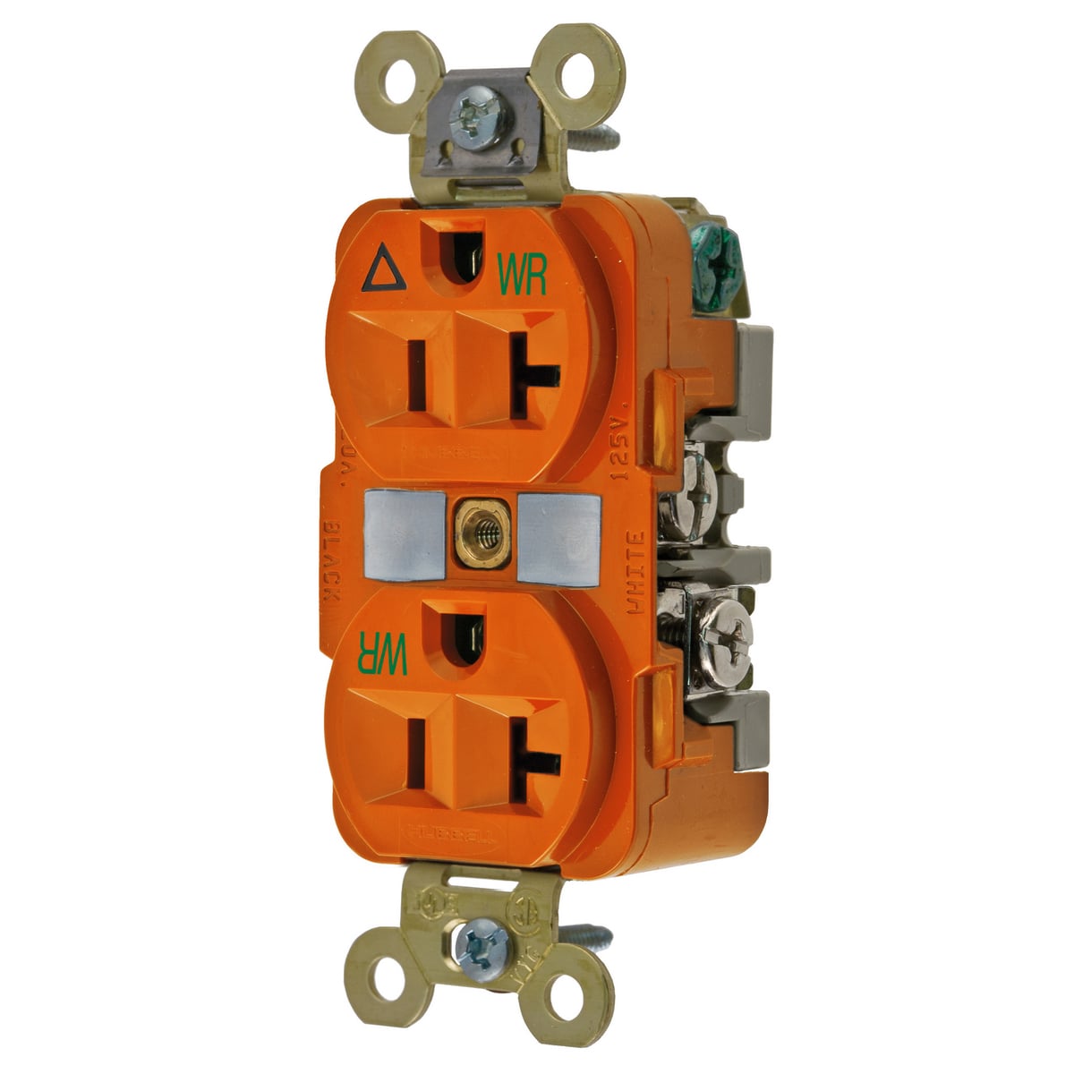 IG5362WR 1-Phase Extra Heavy Duty Duplex Isolated Ground Standard Traditional Weather-Resistant Screw Mount Straight Blade Receptacle, 125 V AC, 20 A, 2 Poles, 3 Wires, Orange
