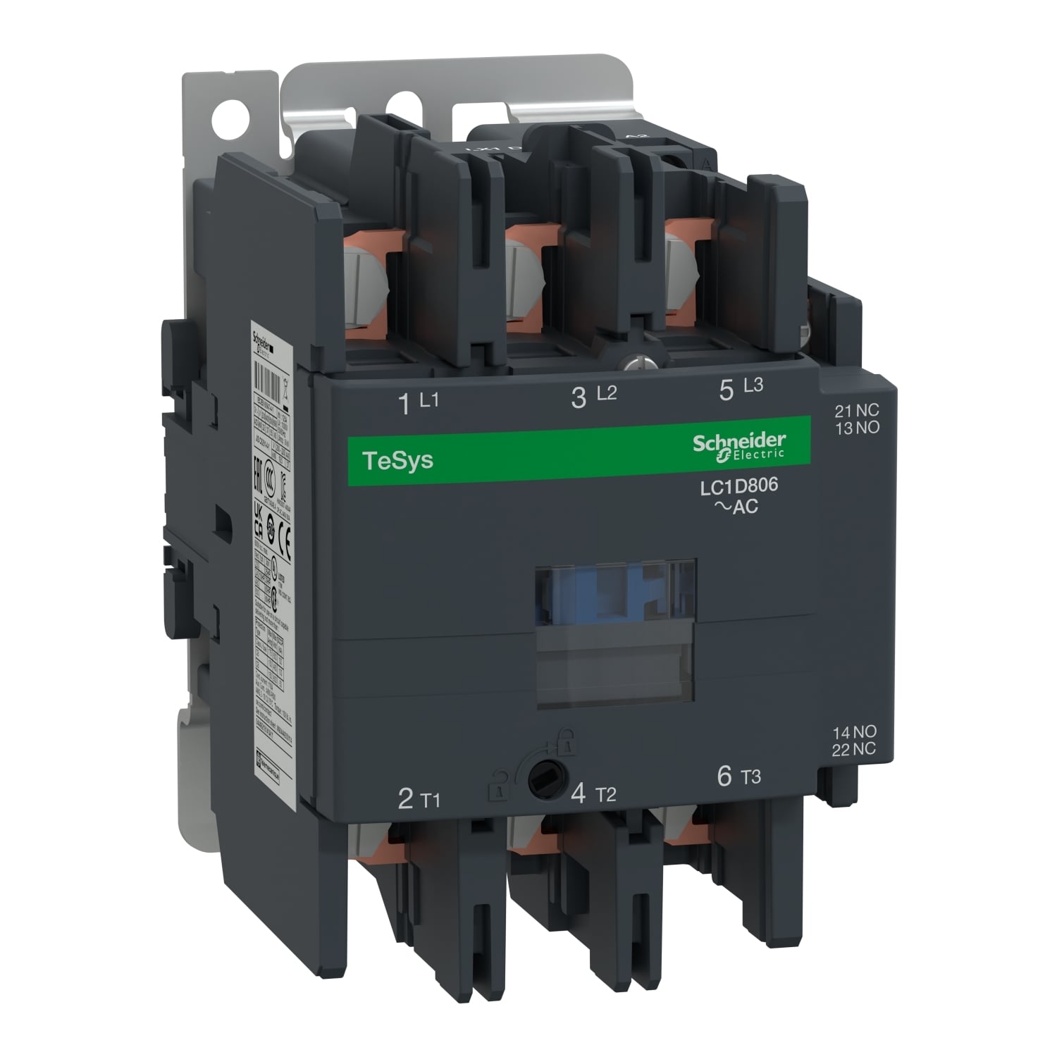 LC1D806LE7 TeSys D Contactor With Safety Cover, 208 V AC V Coil, 125 A, 3NO Contact, 3 Poles