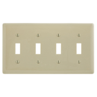 Wallplates and Box Covers, Wallplate, Nylon, Mid-Sized, 4-Gang, 4) Toggle, Ivory