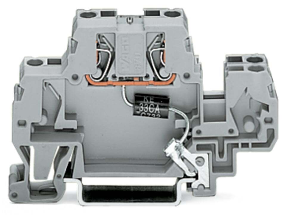 870-523/281-594 Double-Deck Component Terminal Block, 115 V AC, 20 A, 28 to 14 AWG Wire, DIN Rail Mount