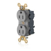 M5262-SGG Lev-Lok 1-Phase Duplex Extra Heavy Duty Tamper Resistant Wide Body Straight Blade Receptacle, 125 V AC, 15 A, 2 Poles, 3 Wires, Gray