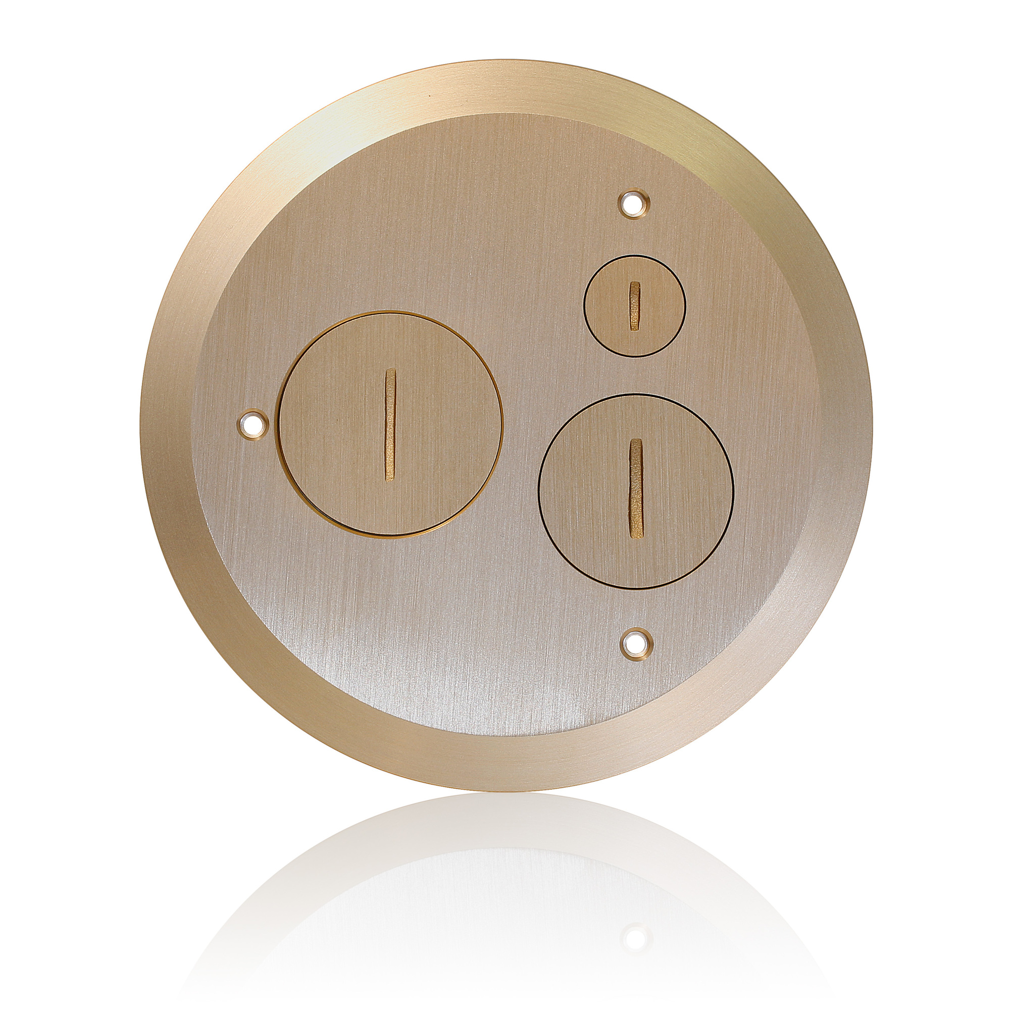 FBC1S-B Floor Box Cover Plate, 6-1/2 in Dia, (1) Screw Cap/(2) Data Caps Cover, Forged Brass