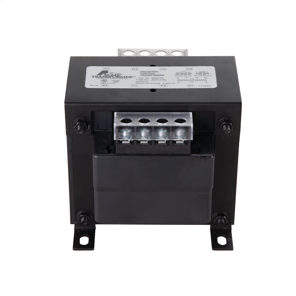 AE010150 AE Series Open Core and Coil Industrial Control Transformer, 120/240 V AC Primary, 24 VDC Secondary, 150 VA Power Rating, 50/60 Hz, 1 Phase