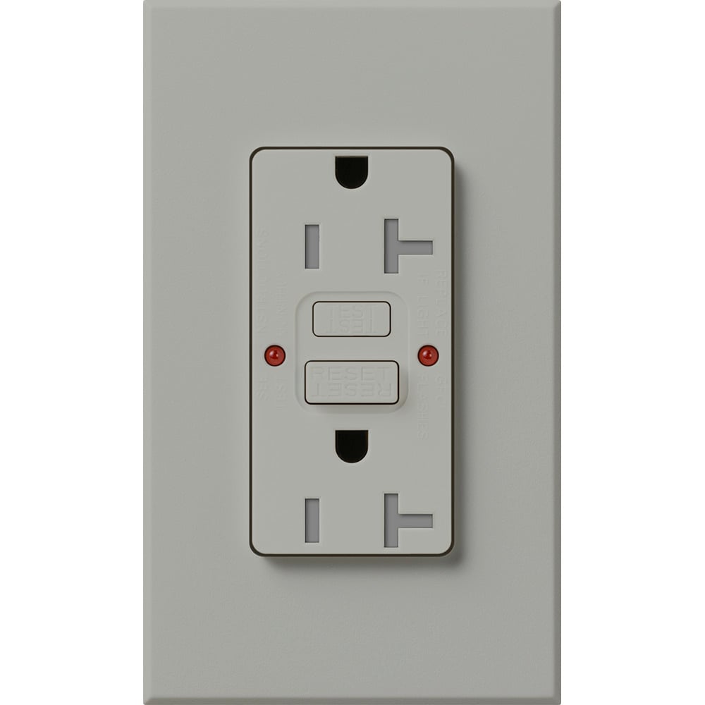 NTR-20-GFST-GR Architectural Tamper-Resistant GFCI Duplex Receptacle with Wall Plate, Self-Testing, 20 Amp, 125V, Matte, Gray