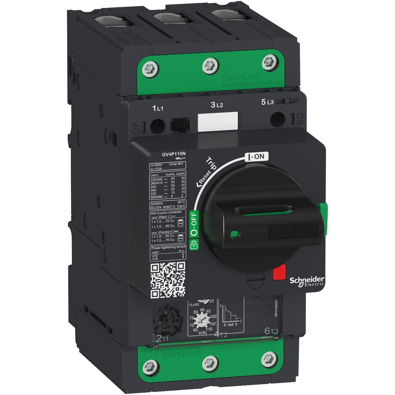 GV4P80B TeSys Deca Circuit Breaker, 690 to 800 V AC, 80 A, 25 kA Interrupt, 3 Poles
