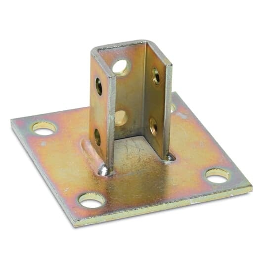 B-924SQ Kindorf 10-Hole Square Post Base Connector, 6 in L x 6 in W, For Use With Channel, Steel, Galv-Krom/Standard