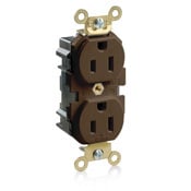 M5262 Duplex Extra Heavy Duty Wide Body Straight Blade Receptacle, 125 V AC, 15 A, 2 Poles, 3 Wires, Brown