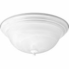 Three-light flush mount with dome shaped alabaster glass, solid trim and decorative knobs. Center lock-up with matching finial. White finish.