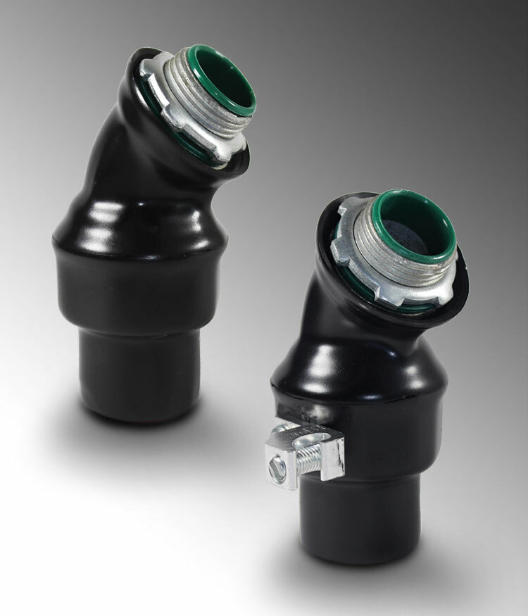 PV1500LT15045 Liquid Tight Conduit Connector, 1-1/2 in Trade, 45 deg, Steel, Galvanized/PVC Coated