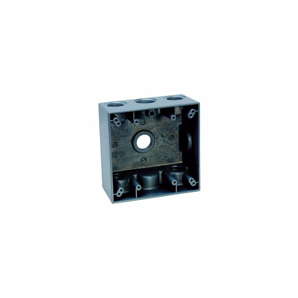 TP7102 Corrosion-Resistant Weatherproof Outlet Box, Die-Cast Aluminum, 30.5 cu-in Capacity, 2 Gangs, 5 Outlets, 4-5/8 in W x 2 in D x 4-9/16 in H