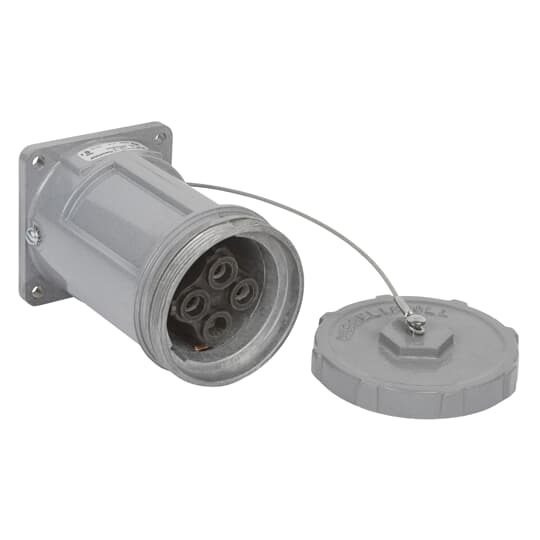 SCF7324-78 Russellstoll Angle Waterproof Pin and Sleeve Receptacle With Screw Cap, 600 VAC, 60 A, 3 Poles, 4 Wires, Yellow