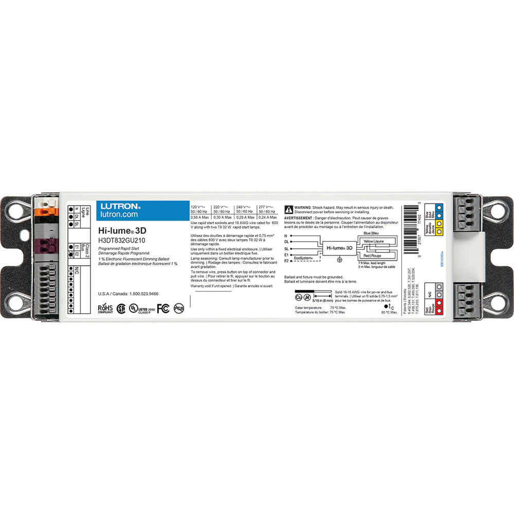 H3DT832GU210 EcoSystem 3-Wire G-Type Case Architectural Style Universal Dimming Ballast, T8 Lamp, 32 W Lamp, 120/240/277 VAC, Programmed/Rapid, 1 Ballast Factor
