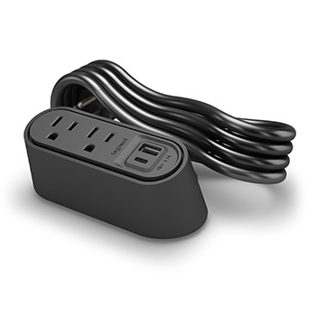 WSPC220CBK 2-Outlet Slim Desktop Power Center, Non-Metallic