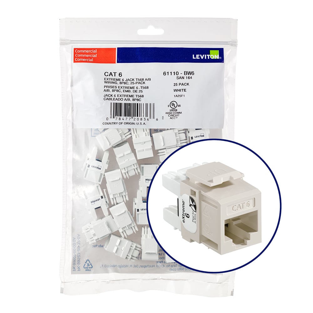 61110-BT6 61110 8-Conductor 8-Position Channel/Component Rated Snap-In Connector, Cat 6 Module, Panel Mounting, Plastic, Light Almond