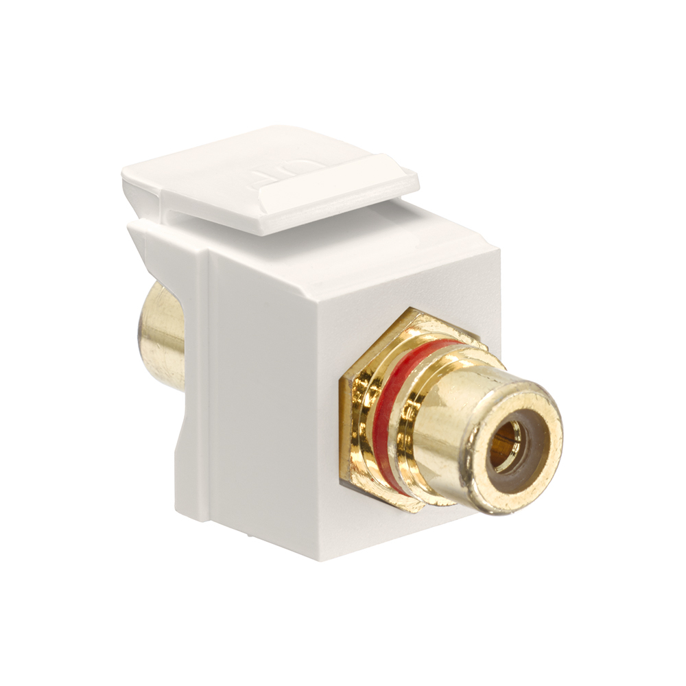 40830-BTR QuickPort Feed-Through RCA Connector With Red Stripe, Snap-In Connector, Shielded A/V with Terminated RCA Plugs Cable
