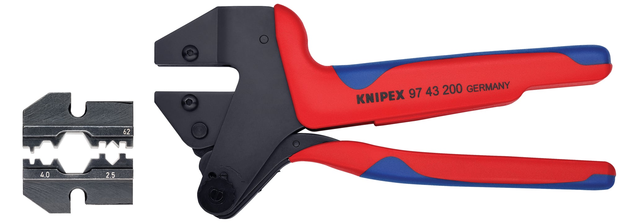 Crimp System Pliers (97 43 200) & Crimp Die: Solar Connectors H & 5 (HUBER & SUHNER): 2.5/4.0 mm 11/1 (97 49 62) Packaged In A Protective Plastic Case, 10 1/2 in.