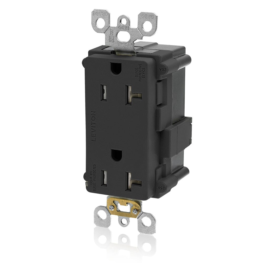 MT538-E Decora Lev-Lok 2-Pole 3-Wire Non-Alarmed Self-Grounding Tamper-Resistant Surge Protective Receptacle, 125 V AC, 20 A, 50/60 Hz, 5 kA SCCR