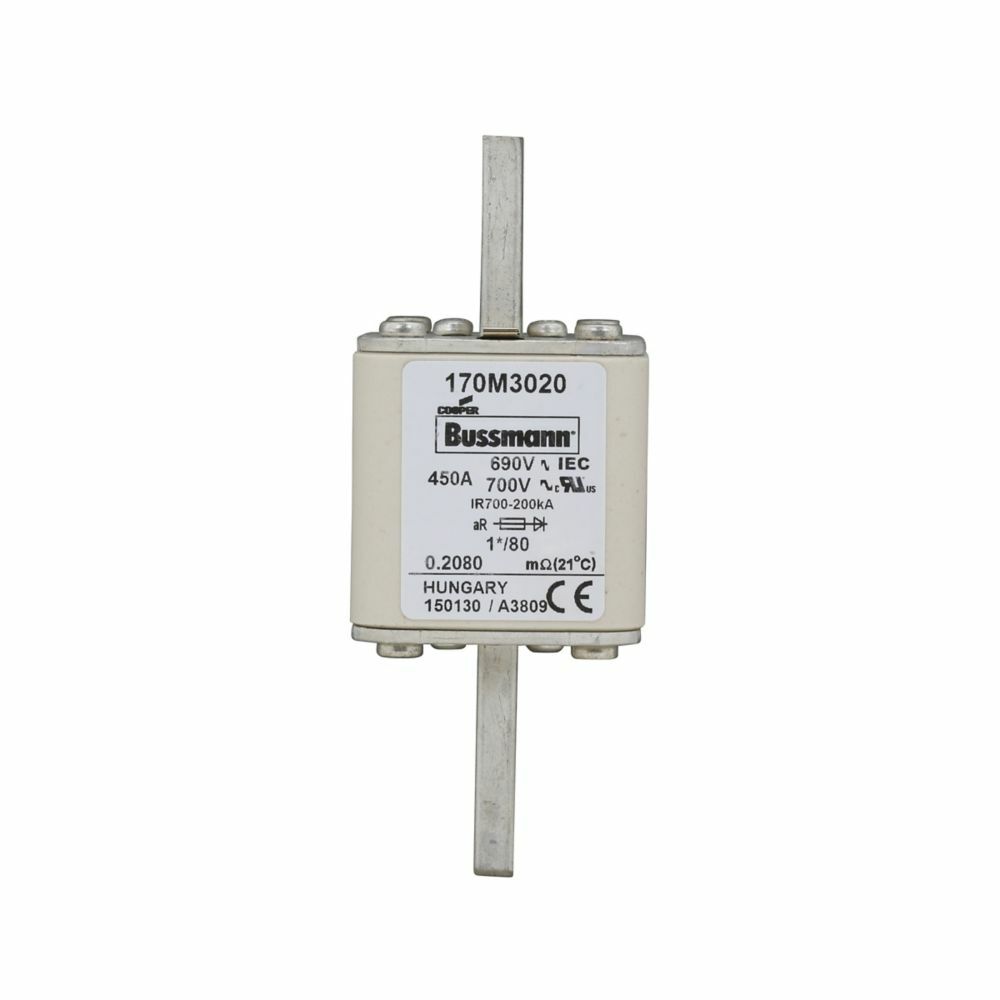 170M3020 Semi-Conductor High Speed Fuse, 450 A, 690 V, 200 kA Interrupt, Class: aR, Square Body