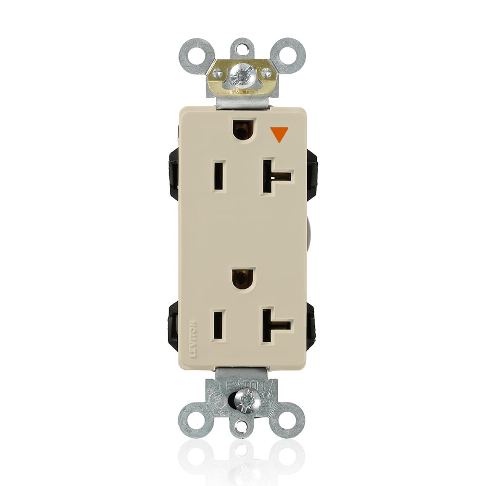 M1636-IGI Decora Plus Lev-Lok 1-Phase Duplex Heavy Duty Isolated Grounding Straight Blade Receptacle, 125 VAC, 20 A, 2 Poles, 3 Wires, Ivory