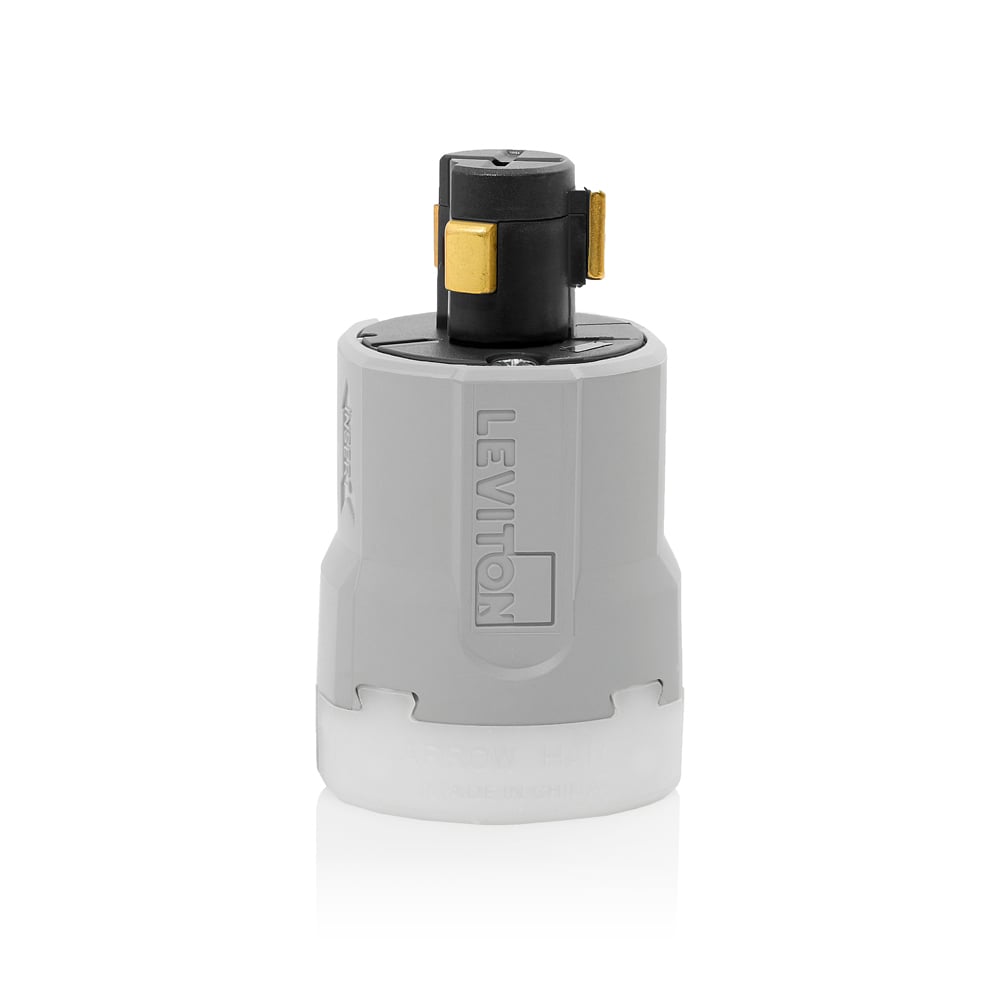 23004-LHG Grounding Power Interrupting Locking Plug, 125 V AC, 20 A, 2 Poles, 3 Wires, Gray