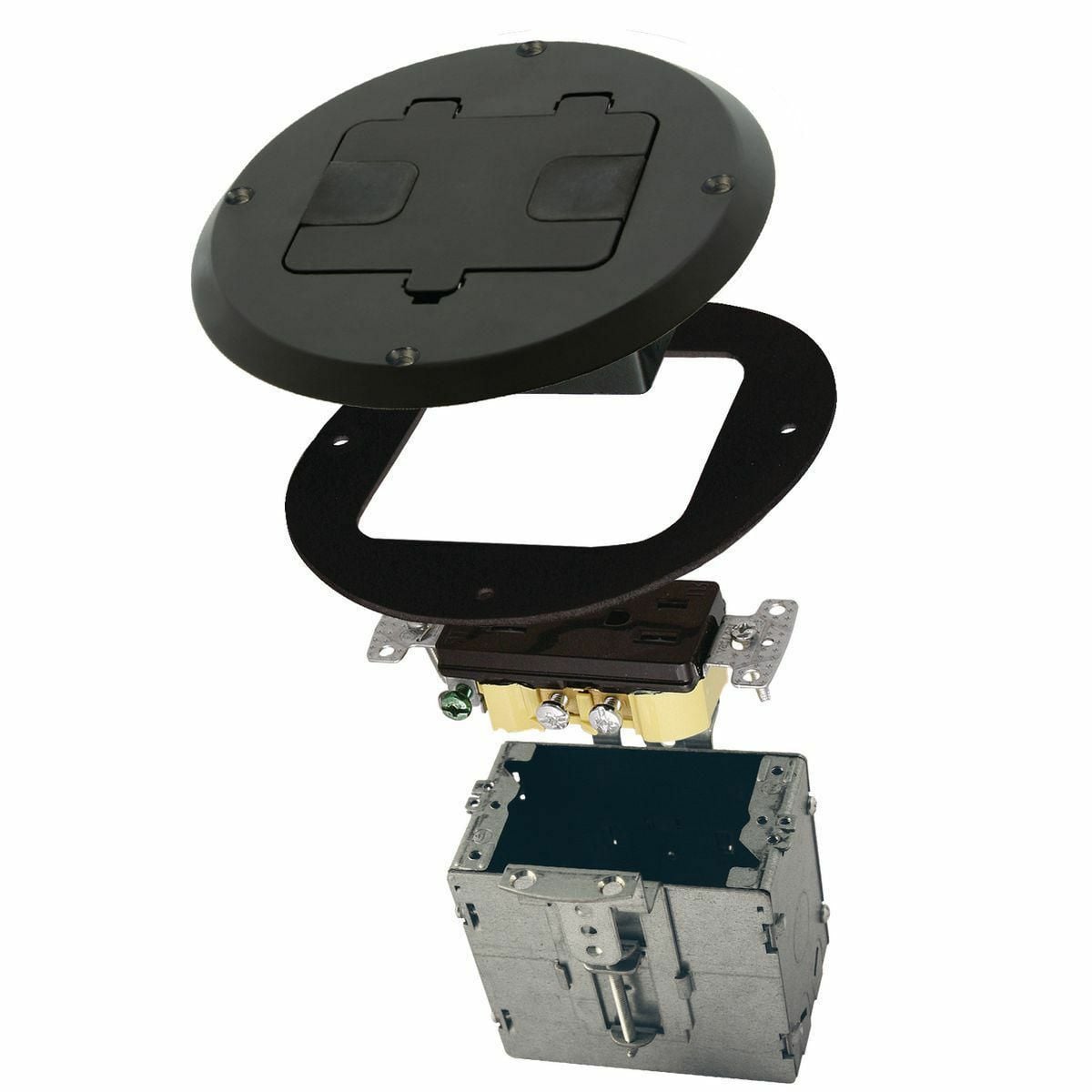 6239BK Floor Box, Aluminum, 28 cu-in, 1 Gang, 2 Outlets, 5.6 in L x 5.3 in W x 5.6 in H