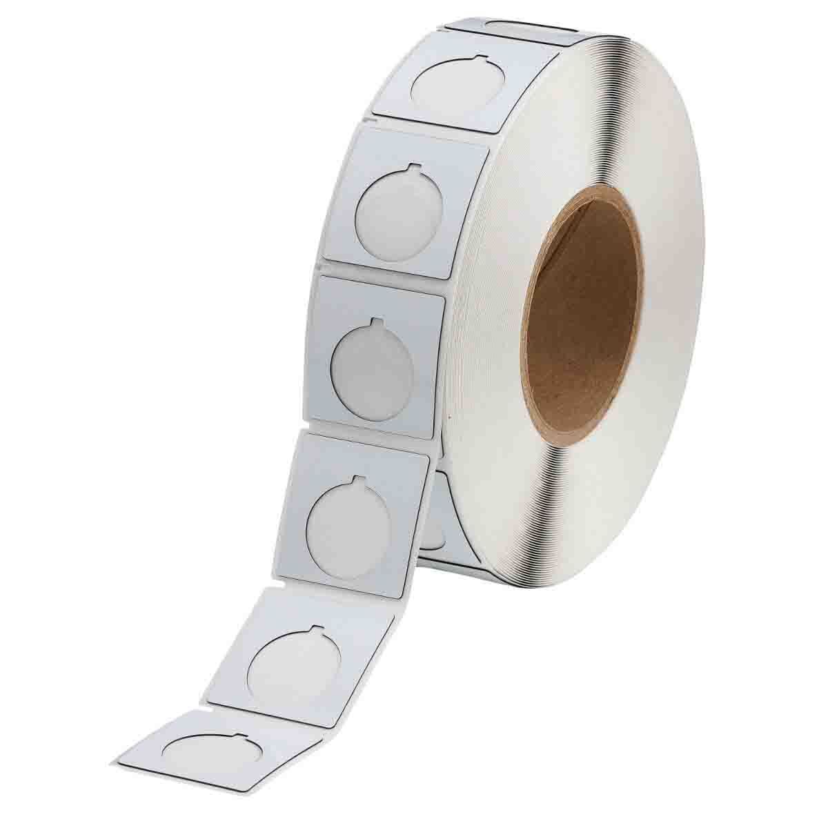 THTEP-169-593-.5 Square Raised Panel Pushbutton Label, 1.8 in L x 1.8 in W, Colored Blank Legend, White, B-593 Polyester, 500 per Roll Labels