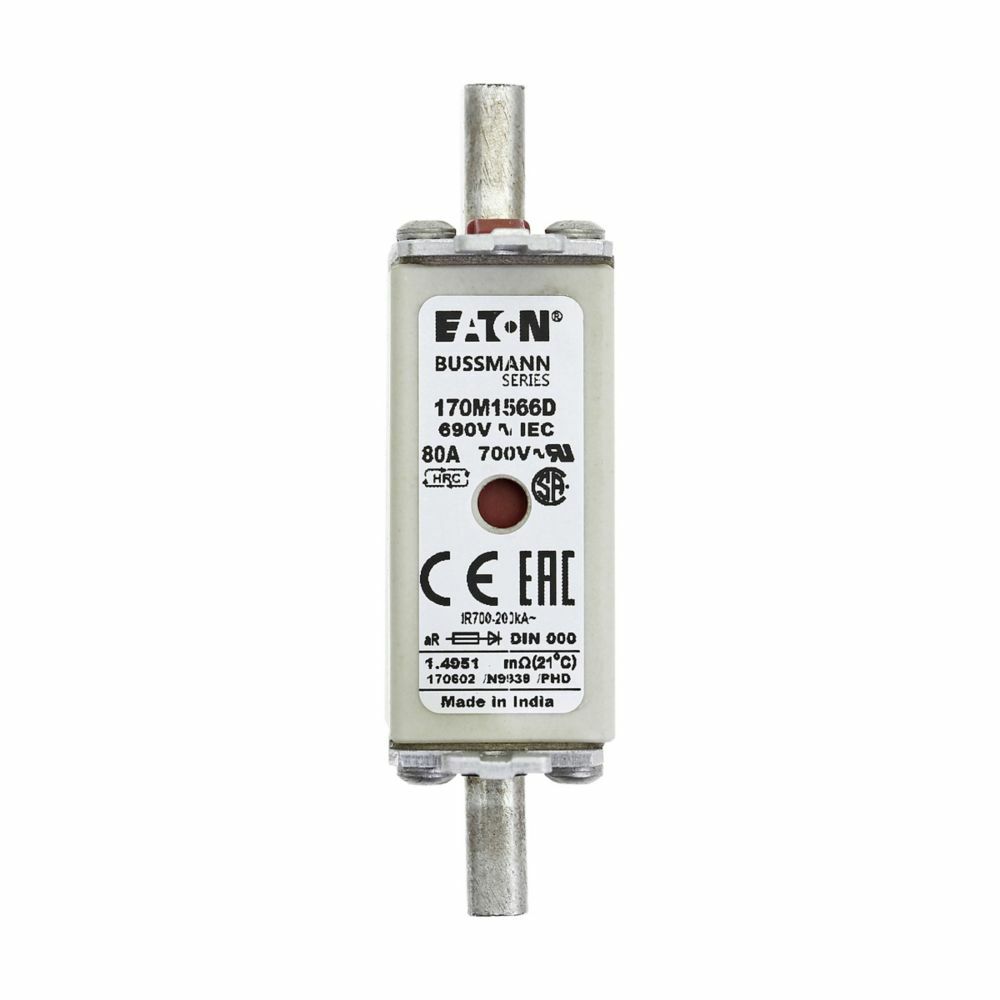 170M1566D Square Body Type T High Speed Fuse, 80 A, 690 V AC, 200 kA Interrupt, Class: aR, Square Body
