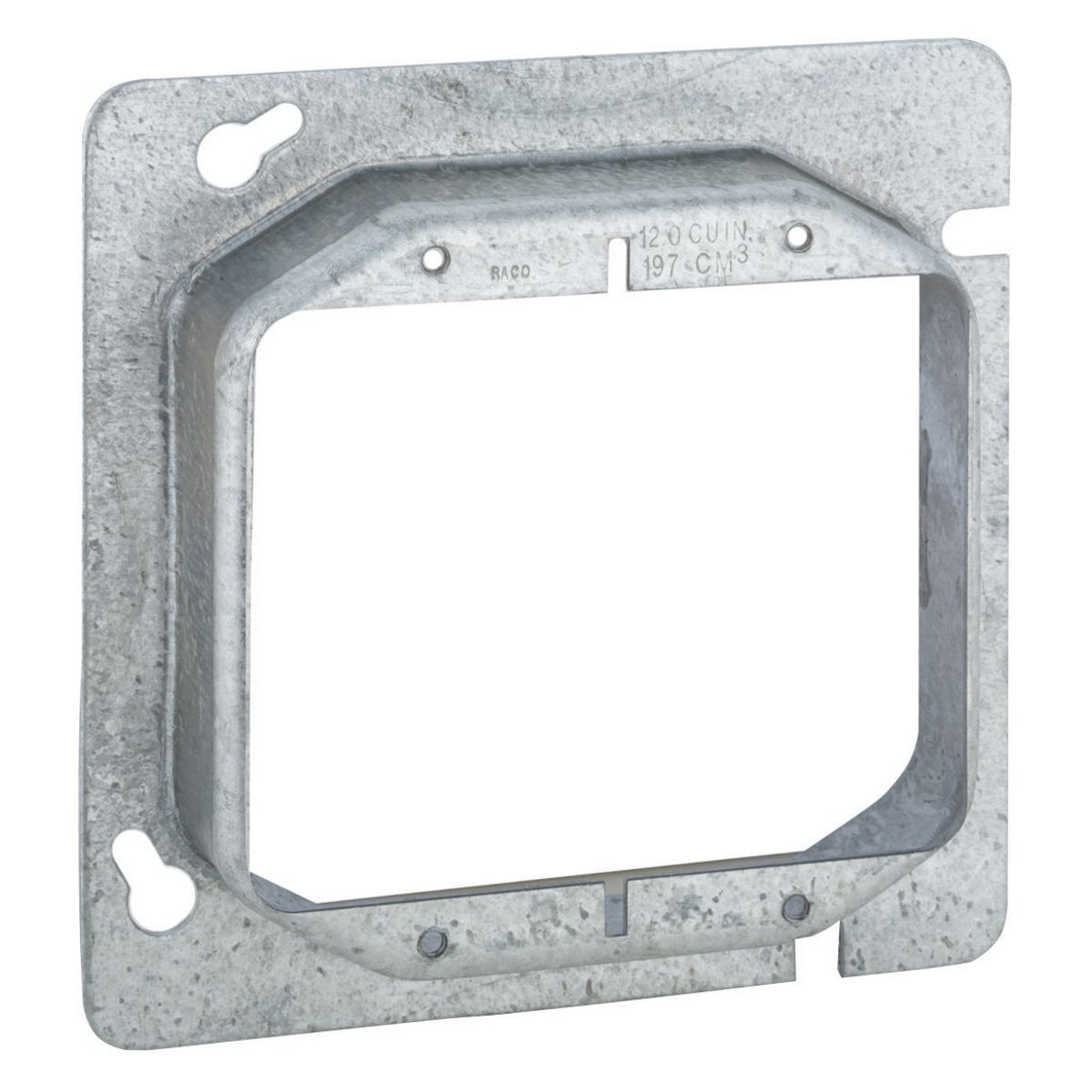 HBL819 2-Gang Square Mud Ring, 4-11/16 in L, Steel, 1 in Raised