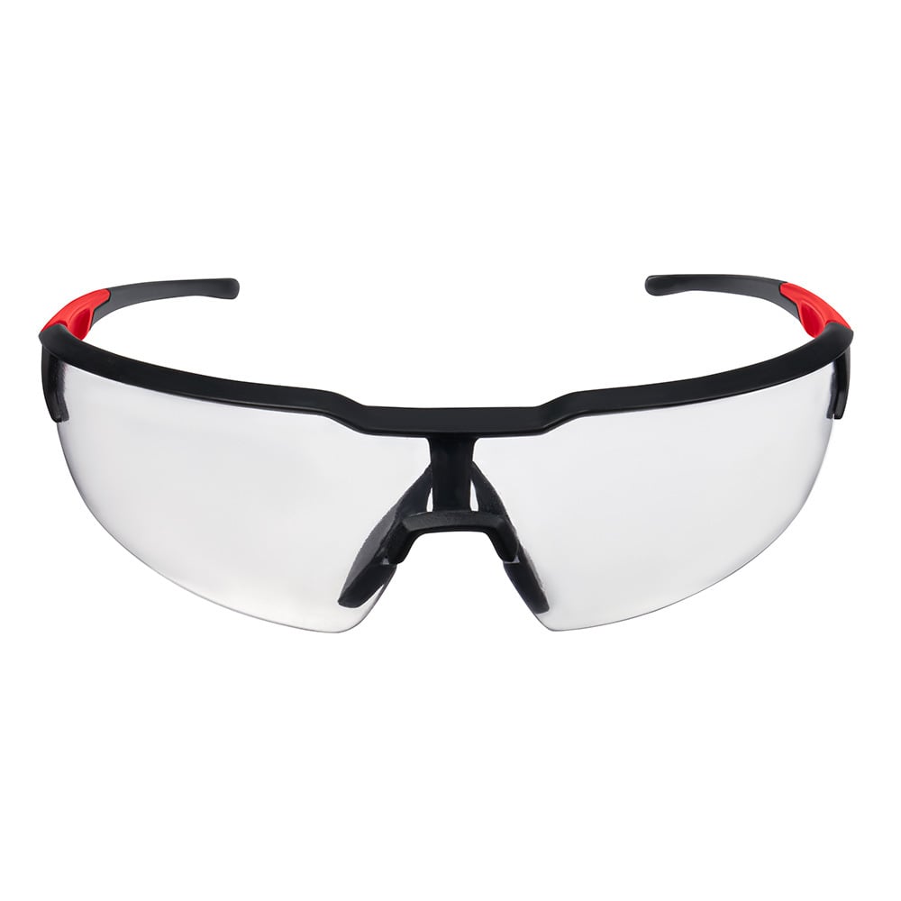 48-73-2012 Safety Glasses, Fog-Free, Clear Lens, Black/Red, Plastic Frame, Polycarbonate Lens, ANSI Z87.1/CSA Z94.3/OSHA US Regulations Z87.1
