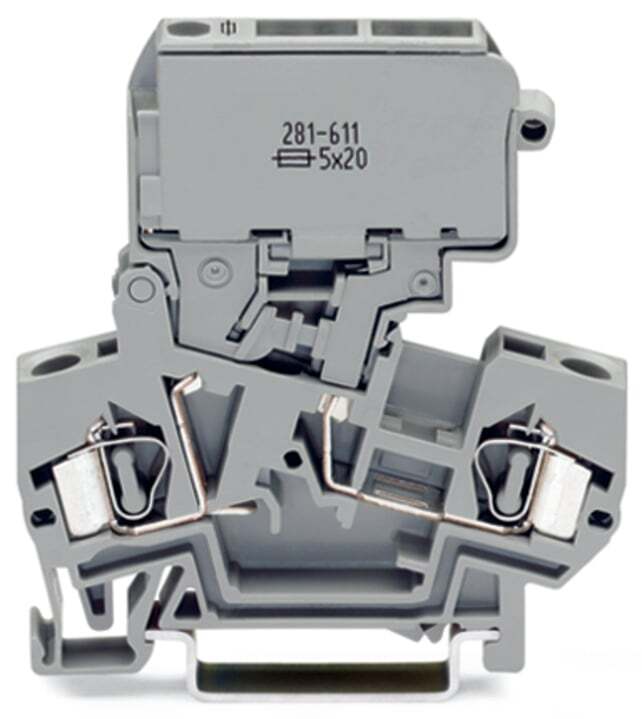 281-611 Fuse Terminal Block With Pivoting Fuse Holder, 800 V AC, 10 A, 28 to 12 AWG Wire, DIN Rail Mount