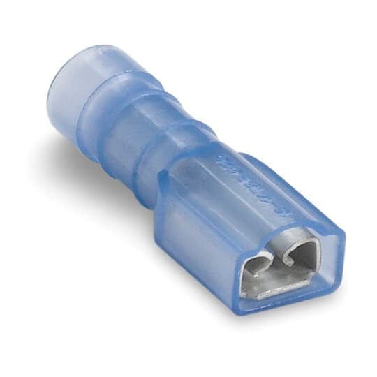 RBD18277 Sta-Kon 187 Female Disconnect, 16 to 14 AWG Conductor, 0.187 in W x 0.02 in THK Tab, Internal Serration Long Barrel, Brass, Blue, Fully Insulated