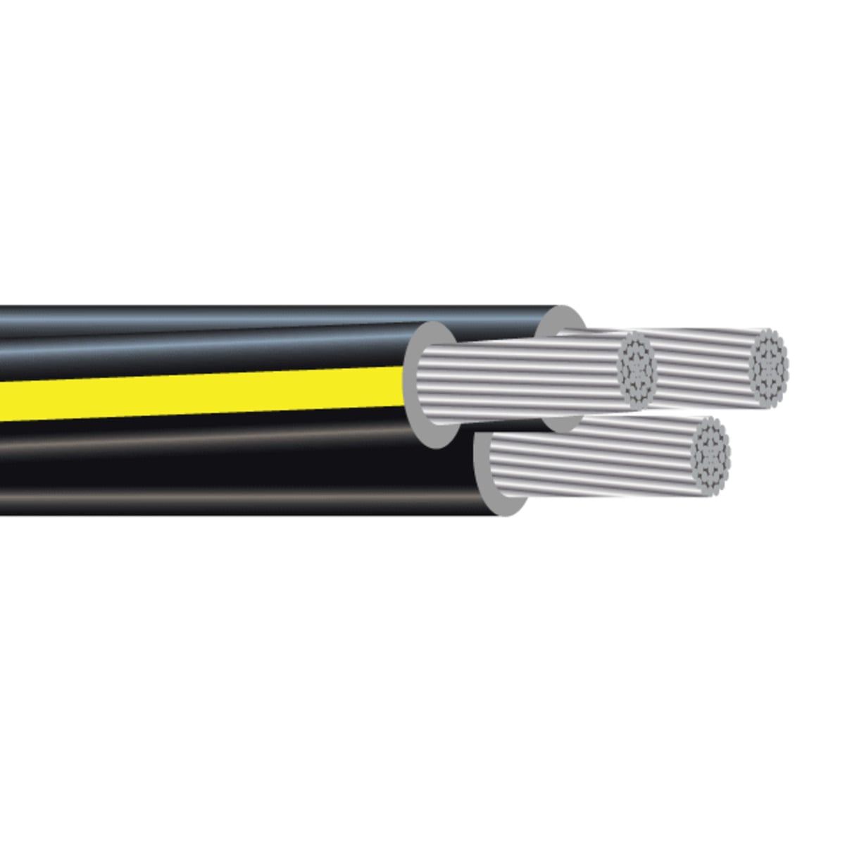 55414801 Quadruplex Secondary UD Service Entrance Cable, 600 V AC, (4) 1/0 AWG Stranded Aluminum Conductor, 1000 ft L, Black/Yellow