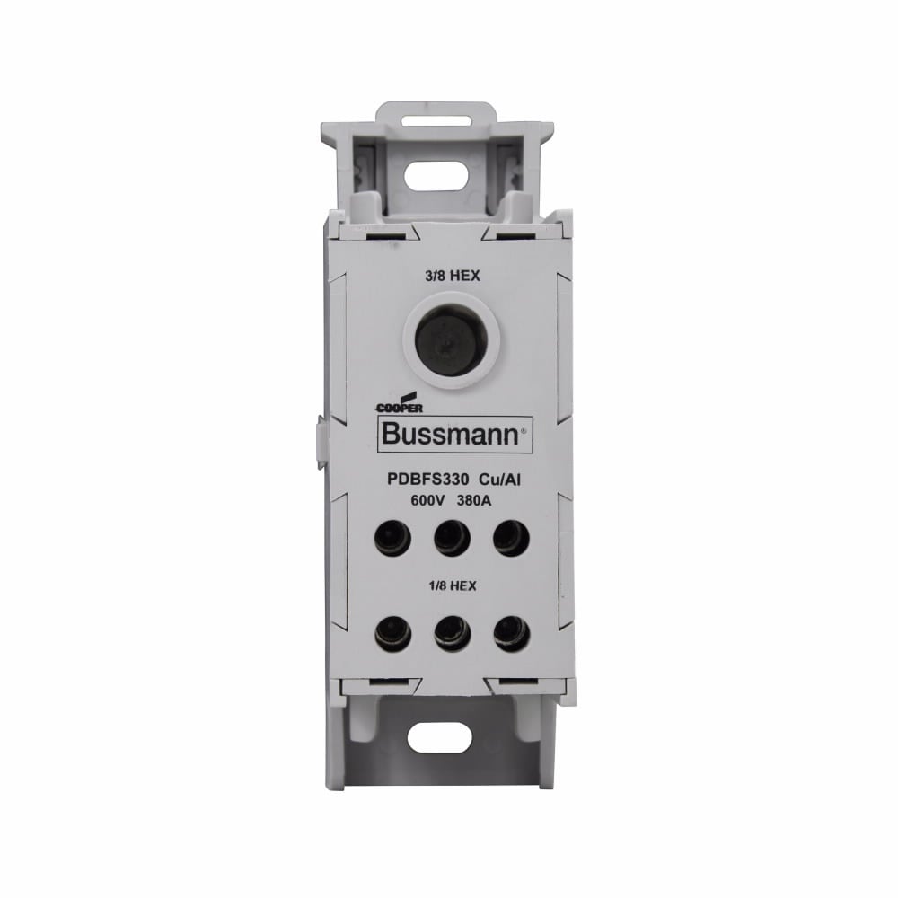 PDBFS330 Power Distribution Block, 600 V AC/DC, 380 A, 1 Pole, 6 AWG to 500 kcmil Line, 2 to 6 AWG, 6 to 2 AWG, 14 to 8 AWG Load, 14 to 2 AWG Wire, Aluminum
