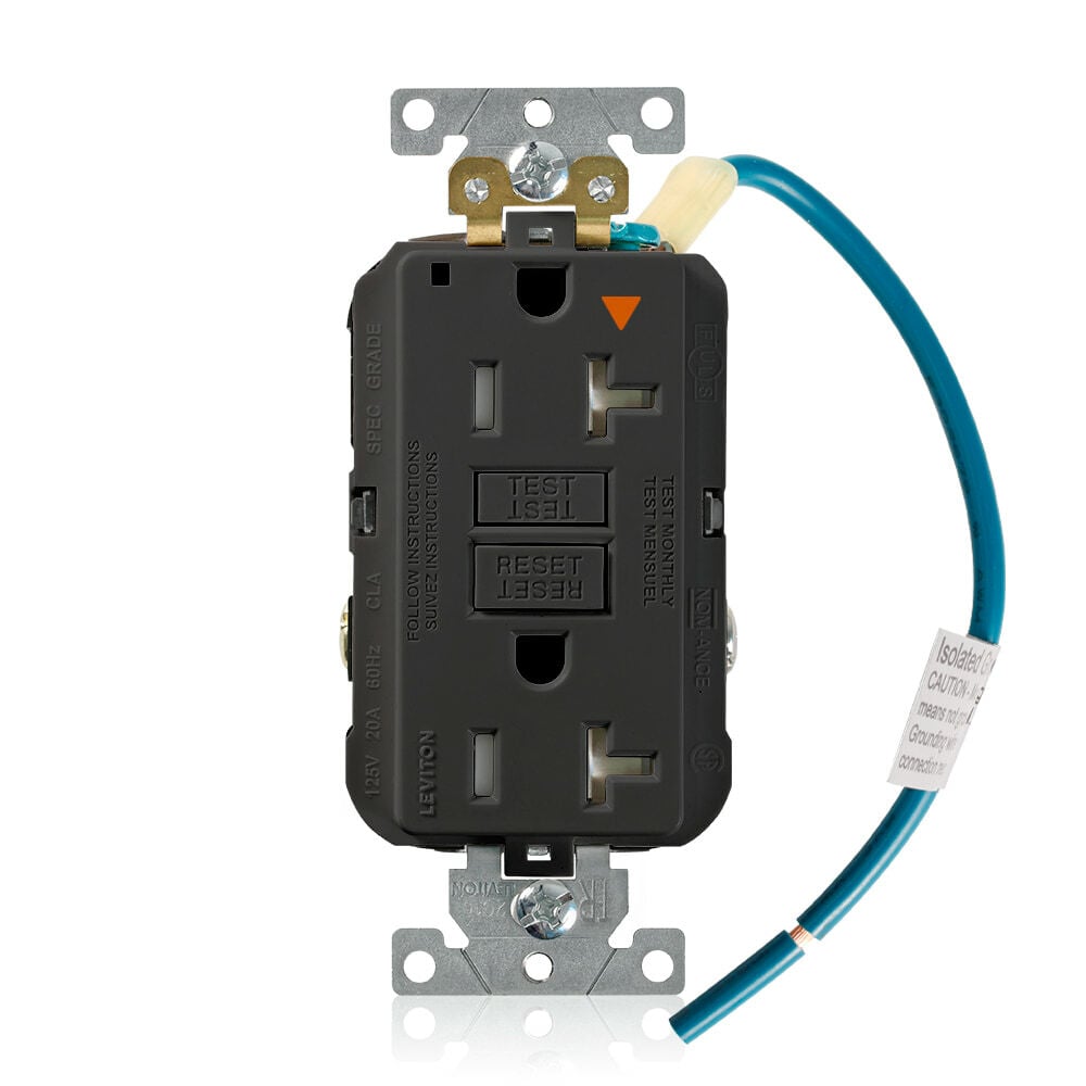GFTR2-IGE Decora Self-Test Tamper Resistant GFCI Receptacle With Black Test, Reset Button, 125 V AC, 20 A, 2 Poles, 3 Wires, Black