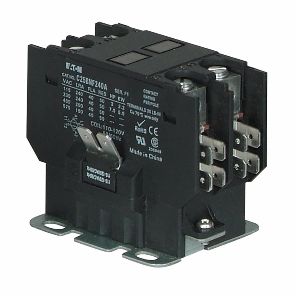 C25BNF240A Non-Reversing Definite Purpose Control Contactor, 110 to 120 V AC V Coil, 40 A Inductive/50 A Resistive, 2 Poles