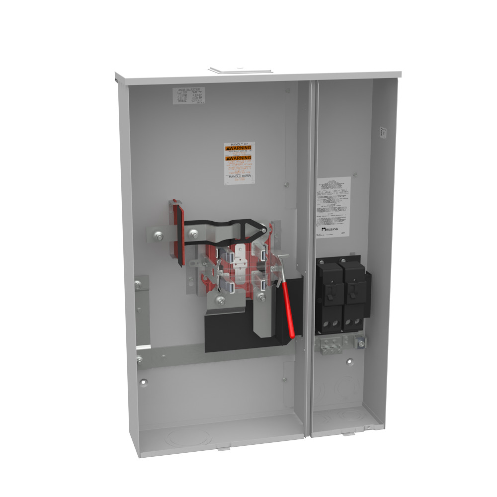 U5893-X-2/200 Single Position Meter Socket with Main Breaker, 320 Amp, 1 Phase, Ringless, Lever, 4 Term, OH and UG with Side Wireway, 240V