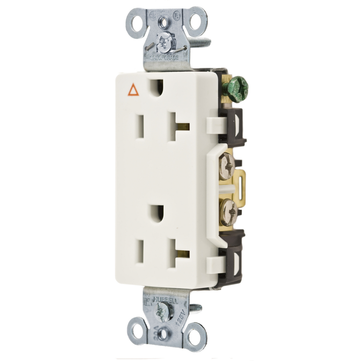 IG20DRWHI 1-Phase Decorator Duplex Isolated Ground Standard Screw Mount Straight Blade Receptacle, 125 V AC, 20 A, 2 Poles, 3 Wires, White