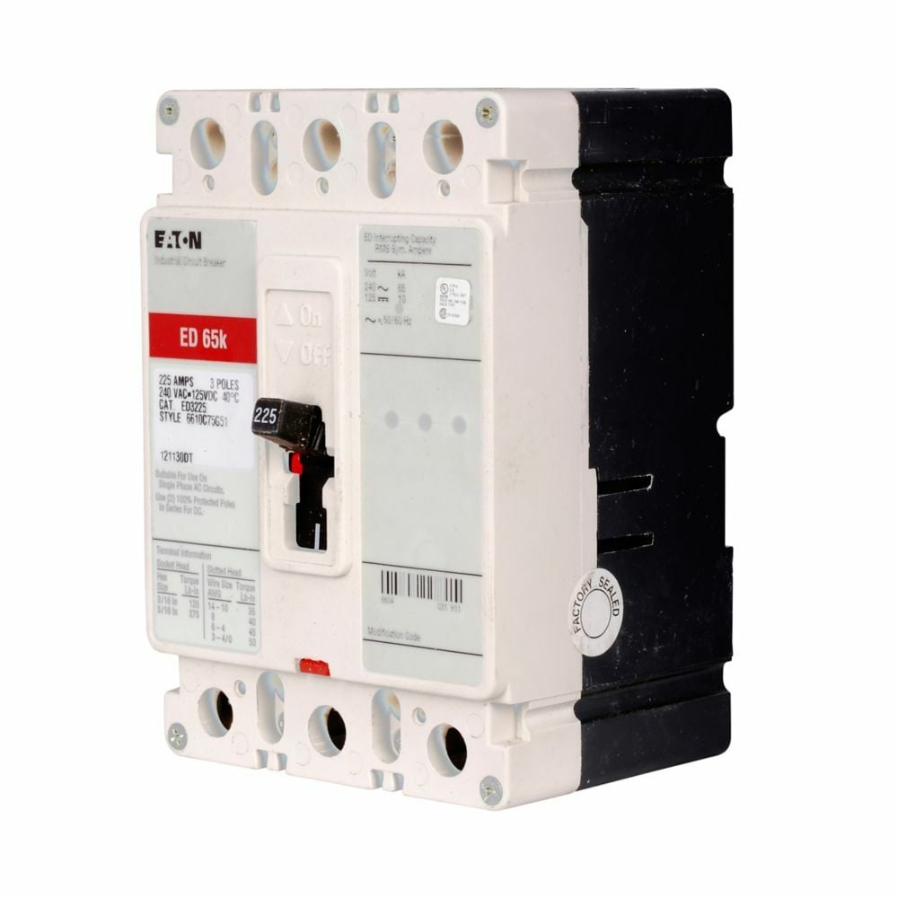 ED3020 C Series Type ED Molded Case Circuit Breaker, 240 V AC/125 V DC, 20 A, 65 kA Interrupt, 3 Poles, Thermal Magnetic Trip